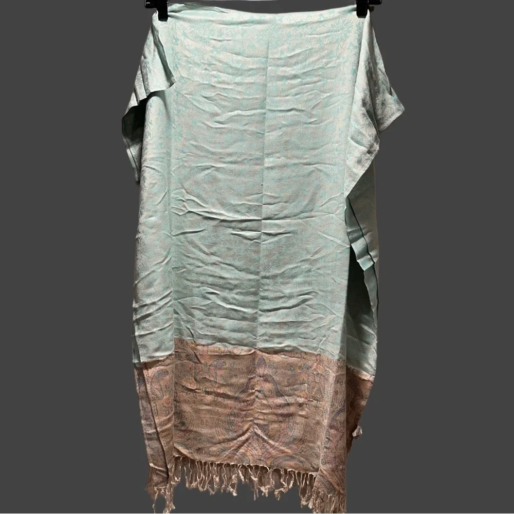 Elegant Shawl in Light Mint & Cream - Versatile Wrap, Scarf, or Veil, Soft Rayon